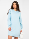 Light Blue Mini Dress with Embroidery and Puff Sleeves
