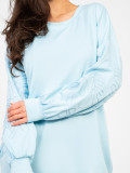 Light Blue Mini Dress with Embroidery and Puff Sleeves