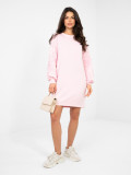 Pink mini dress with embroidery and puff sleeves