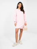 Pink mini dress with embroidery and puff sleeves