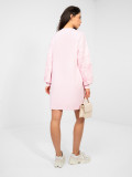 Pink mini dress with embroidery and puff sleeves