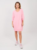 Pink cotton dress with 3/4 sleeves and V-neckline
