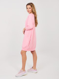 Pink cotton dress with 3/4 sleeves and V-neckline