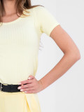 Yellow ribbed cotton blouse with short sleeves