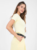 Yellow ribbed cotton blouse with short sleeves