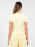 Yellow ribbed cotton blouse with short sleeves