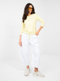 Yellow cotton blouse with 3/4 sleeves and tie detail