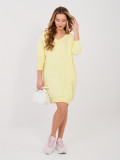 Yellow comfortable cotton dress with 3/4 sleeves and V-neck
