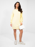 Yellow mini dress with embroidery and puff sleeves