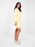 Yellow mini dress with embroidery and puff sleeves
