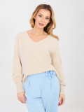 Beige sweater with V-neck and balloon sleeves