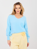 Light blue V-neck sweater with balloon sleeves