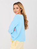 Light blue V-neck sweater with balloon sleeves