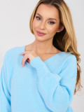 Light blue V-neck sweater with balloon sleeves