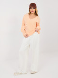 Bright Orange V-Neck Sweater with Balloon Sleeves