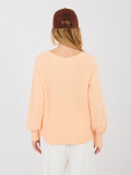 Bright Orange V-Neck Sweater with Balloon Sleeves