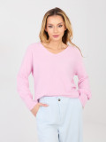 Pink V-neck knitted sweater