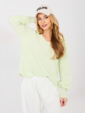 Light green V-neck sweater with balloon sleeves