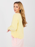 Yellow V-neck sweater with balloon sleeves
