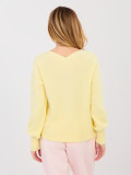 Yellow V-neck sweater with balloon sleeves