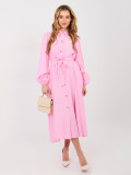 Pink shirt midi dress with belt