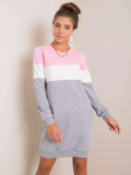 Pink-grey sweatshirt dress with pockets