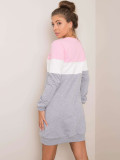 Pink-grey sweatshirt dress with pockets