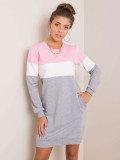 Pink-grey sweatshirt dress with pockets