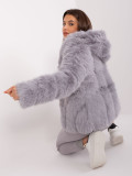 Grey Faux Fur Jacket with Hood