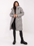 Long grey quilted coat with hood