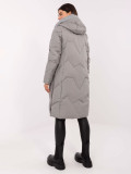 Long grey quilted coat with hood