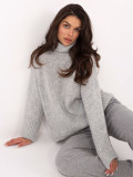Grey turtleneck sweater with smooth pattern