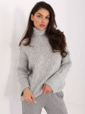 Grey turtleneck sweater with smooth pattern