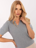 Elegant Gray Sweater with Short Sleeves