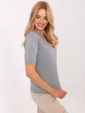Elegant Gray Sweater with Short Sleeves