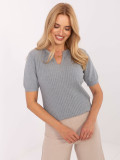 Elegant Gray Sweater with Short Sleeves