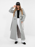 Elegant grey transitional coat with belt