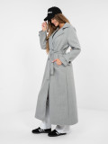 Elegant grey transitional coat with belt