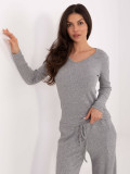 Grey Ribbed V-Neck Sweater