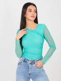 Elegant blue bodysuit with long sleeves and round neckline