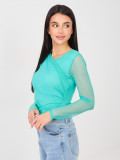 Elegant blue bodysuit with long sleeves and round neckline