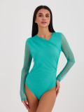 Elegant blue bodysuit with long sleeves and round neckline