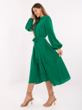 Elegant Green Midi Dress with Long Sleeves