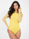Elegant yellow bodysuit with long sleeves and round neckline