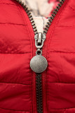 Red puffer jacket with patterned lining