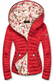 Red puffer jacket with patterned lining