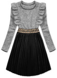 Grey dress with leather pleated skirt