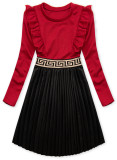 Red dress with leather pleated skirt