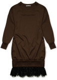 Brown sweatshirt dress with lace