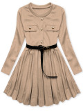 Beige girl's dress with a belt